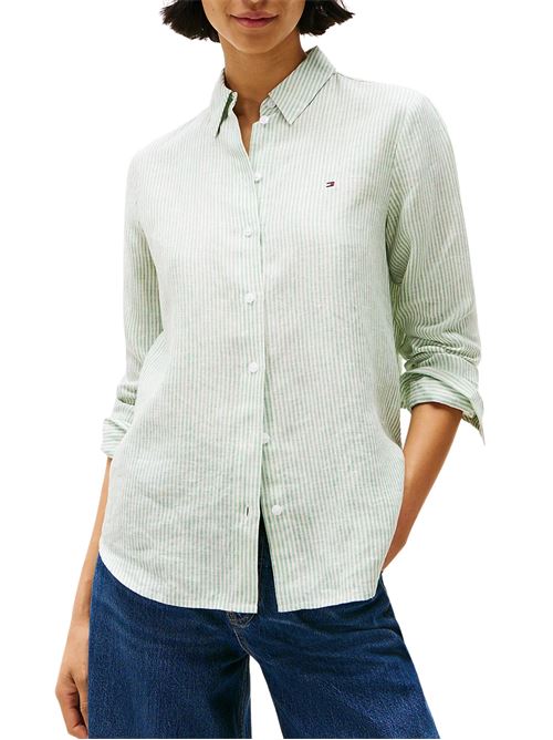 Camicia righe verde in lino Tommy Hilfiger | WW0WW446790CF